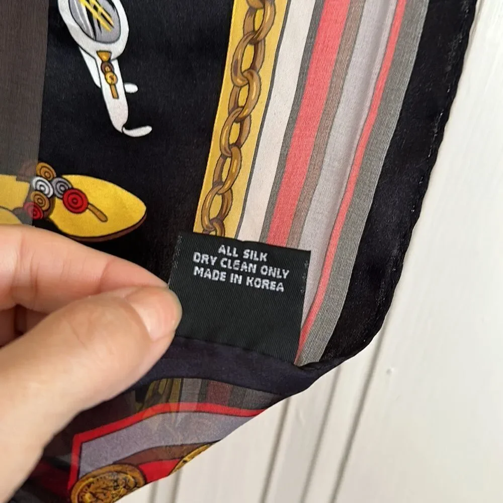 Cejon beach themed black, red, gold,‎ white & gray silk square scarf